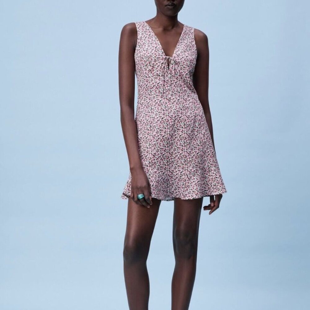 Zara Linen Blend Floral Print Dress